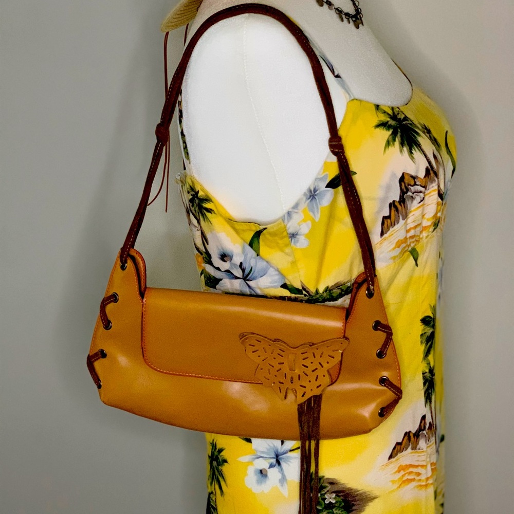 Y2K Mini Brown Leather Shoulder Bag Lace Up Detail